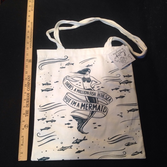 Mermaid Beach Bag Tote Canvas Shoulder Purse Fish - Picture 5 of 6